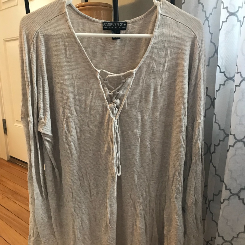F21+ Oatmeal Front Tie Shirt